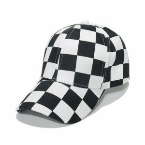 Aesthetic Checkered Trucker Hat for Y2K Fashion and Summer Outfits