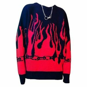 Aesthetic Flame Sweater: Y2K Fashion Must-Have for Cozy Summer Vibes