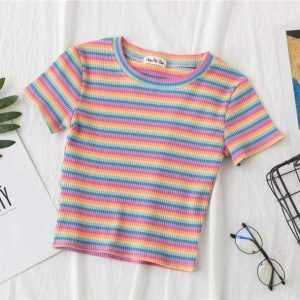 Aesthetic Rainbow Crop Top: Y2K Fashion for Vibrant Summer Outfits