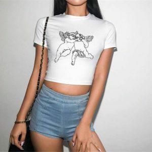 Angel White Crop Top - Y2K Fashion Essential for Summer Outfits