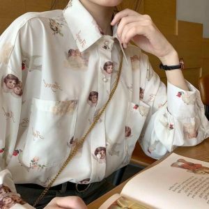 Angelic Girl Y2K Long Sleeve Blouse for Effortless Summer Style