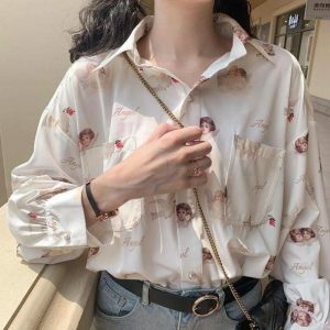 Angelic Girl Y2K Long Sleeve Blouse for Effortless Summer Style