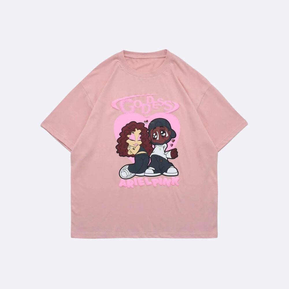 Ariel Pink Y2K Aesthetic Cute Couple Tee for Trendy Summer Outfits