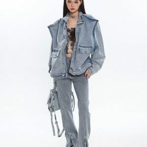 Asymmetric Design Y2K Denim Jacket for Trendy Summer Outfits