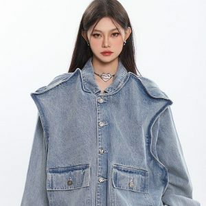 Asymmetric Design Y2K Denim Jacket for Trendy Summer Outfits