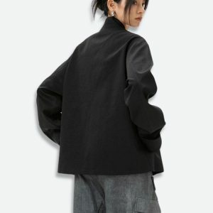 Asymmetric Frog Button Jacket: Y2K Fashion Meets 90s Grunge Aesthetic