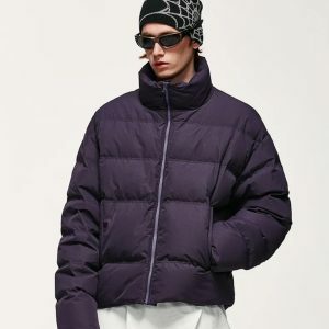 Asymmetric Hem Y2K Puffer Jacket for Trendy Summer Outfits