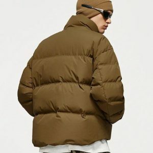 Asymmetric Hem Y2K Puffer Jacket for Trendy Summer Outfits