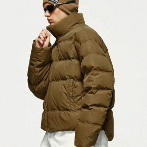 Asymmetric Hem Y2K Puffer Jacket for Trendy Summer Outfits