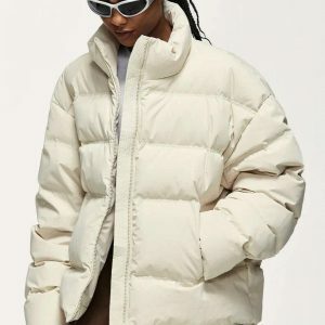 Asymmetric Hem Y2K Puffer Jacket for Trendy Summer Outfits