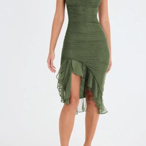 Asymmetric Ruffled Mesh Mini Dress - Y2K Summer Fashion Statement