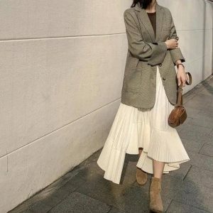 Asymmetric Seashell Pleated Midi Skirt - Y2K Fashion Summer Essential