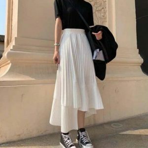 Asymmetric Seashell Pleated Midi Skirt - Y2K Fashion Summer Essential