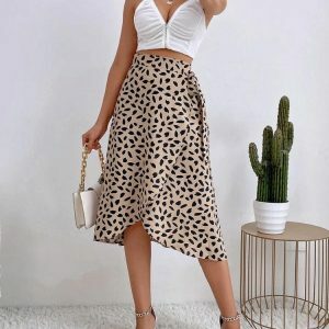 Asymmetric Tie Side Wrap Midi Skirt - Y2K Fashion Summer Essential