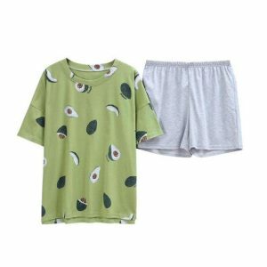 Avocado Vibes Y2K Pajama Set: Cozy Summer Outfits for Trendy Nights