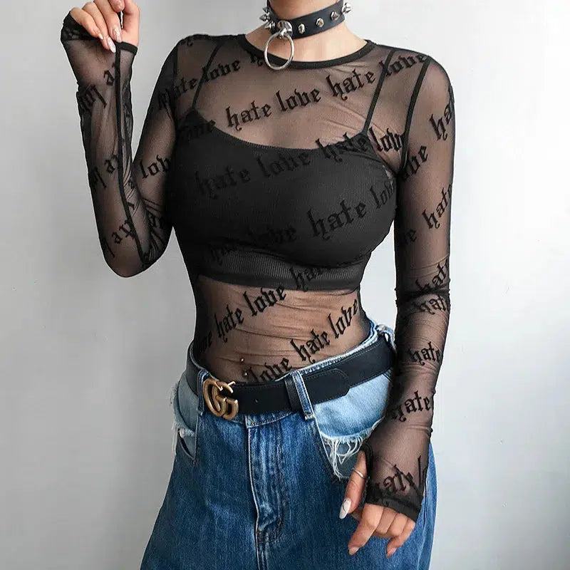 Baddie Love Hate Sheer Mesh Top - Y2K Fashion Statement for Summer Outfits