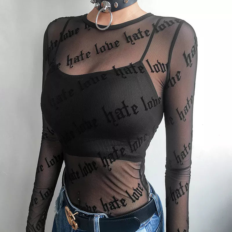 Baddie Love Hate Sheer Mesh Top - Y2K Fashion Statement for Summer Outfits