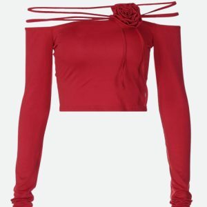 Baddie Rose Y2K Asymmetric Off Shoulder Top for Trendy Summer Outfits