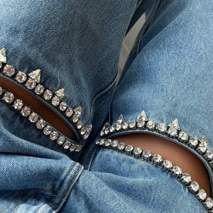 Baddie Y2K Cut-Out Jeans with Embellishments for Trendy Outfits