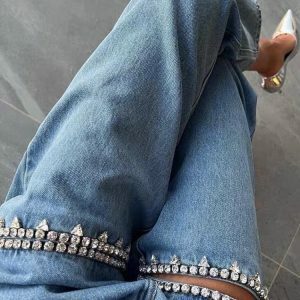 Baddie Y2K Cut-Out Jeans with Embellishments for Trendy Outfits