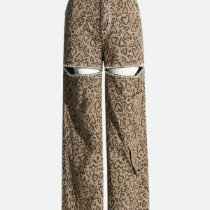 Baddie Y2K Leopard Cut-Out Cargo Pants for Trendy Summer Outfits