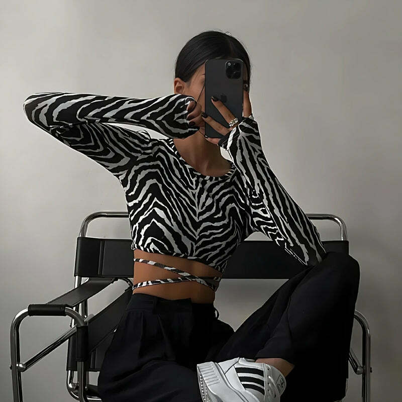 Baddie Zebra Backless Crop Top - Y2K Fashion Must-Have for Summer Outfits