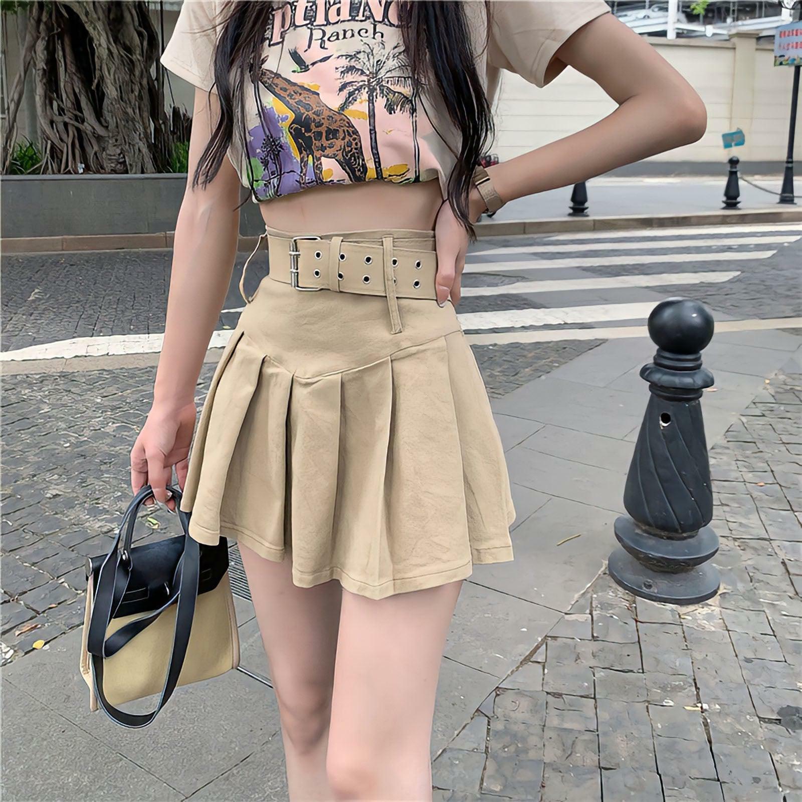 Belted Pleated Mini Skirt - Y2K Fashion Essential for Summer Outfits