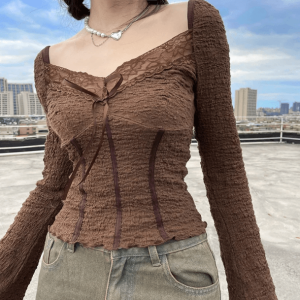 Brown Fairycore Top: Embrace Y2K Aesthetic with Cozy Summer Vibes