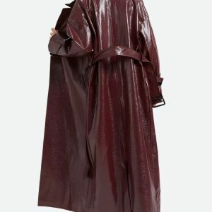 Burgundy Y2K Faux Leather Coat for Chic Grunge and 90s Fashion Vibes