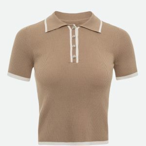 Casual Y2K Aesthetic Contrast Corduroy Top for Trendy Summer Outfits