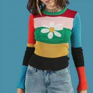 Chic 90s Daisy Sweater - Y2K Fashion Essential for Effortless Style