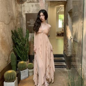 Chic Backless Chiffon Midi Dress for Y2K Summer Outfits & Events