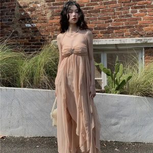 Chic Backless Chiffon Midi Dress for Y2K Summer Outfits & Events