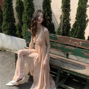 Chic Backless Chiffon Midi Dress for Y2K Summer Outfits & Events