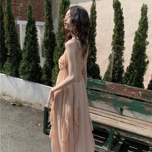 Chic Backless Chiffon Midi Dress for Y2K Summer Outfits & Events