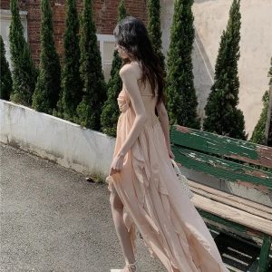 Chic Backless Chiffon Midi Dress for Y2K Summer Outfits & Events