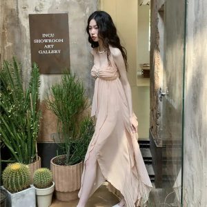 Chic Backless Chiffon Midi Dress for Y2K Summer Outfits & Events