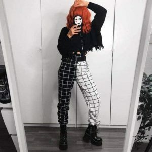 Chic Black and White Cargo Pants for Y2K Fashion and Grunge Aesthetic