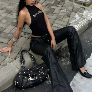 Chic Black Halter Top for Y2K Summer Outfits & 90s Fashion Vibes