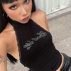 Chic Black Halter Top for Y2K Summer Outfits & 90s Fashion Vibes