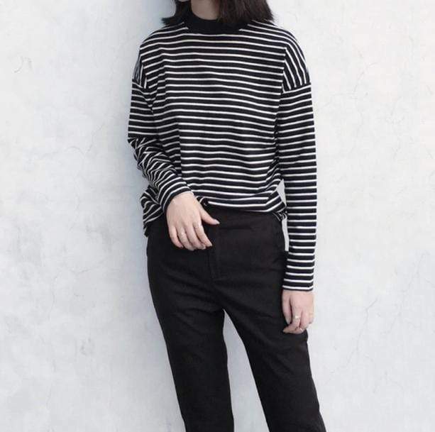 Chic Black & White Stripe Jumper for Y2K Fashion Lovers