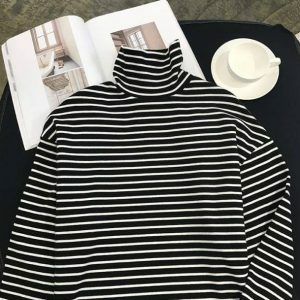 Chic Black & White Turtleneck: Y2K Fashion Essential for Stylish Outfits