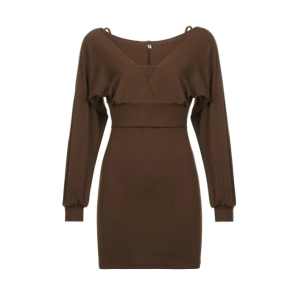 Chic Brown Knitted Mini Dress for Y2K Fashion & Summer Outfits