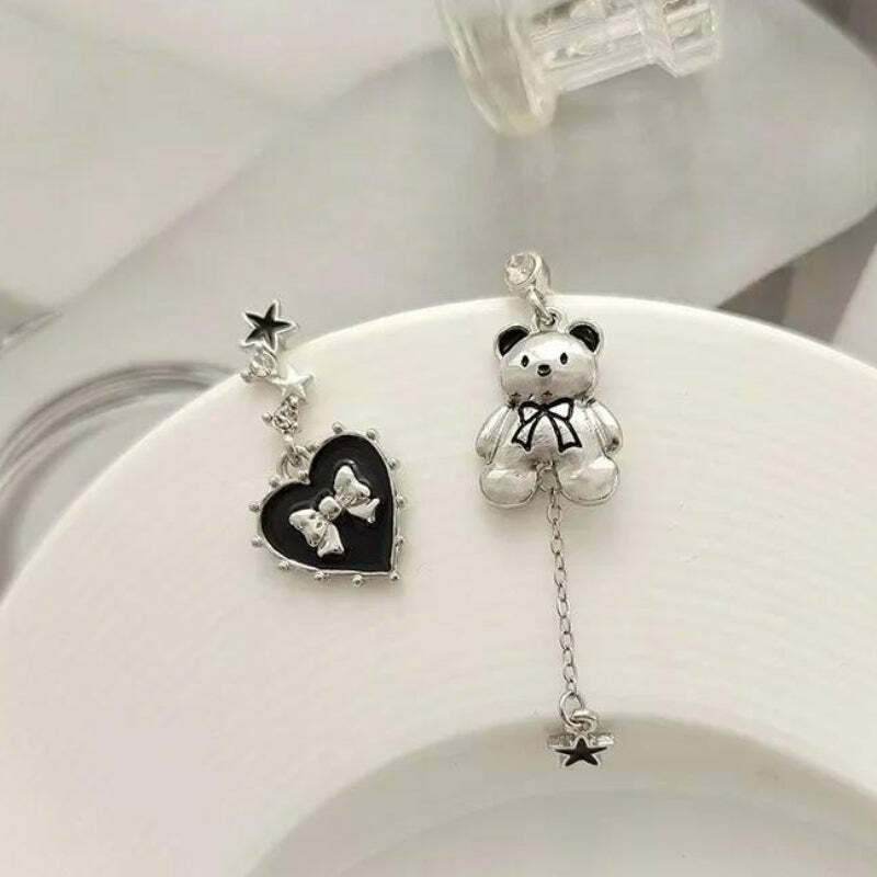 Chic Coquette Bear Bow Earrings for Y2K and 90s Fashion Lovers