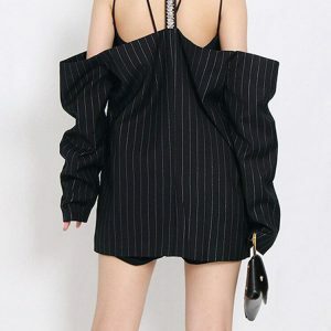 Chic Cut-Out Striped Blazer for Y2K Fashion & 90s Aesthetic Outfits