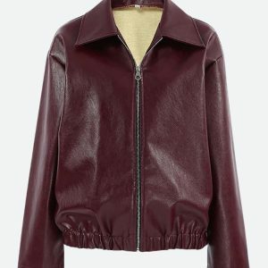 Chic Faux Leather Burgundy Jacket for Y2K Fashion & Grunge Outfits