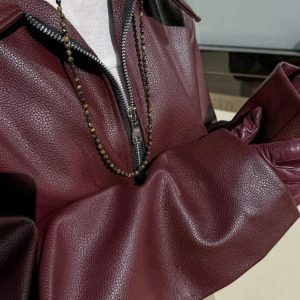 Chic Faux Leather Burgundy Jacket for Y2K Fashion & Grunge Outfits