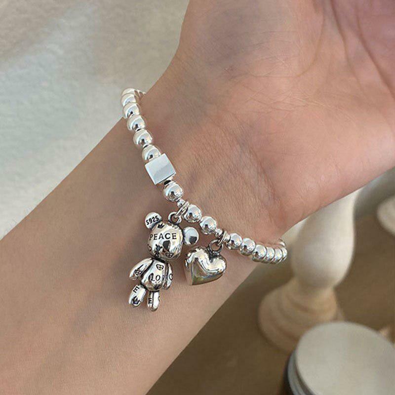 Chic Heart and Bear Bracelet: Y2K Aesthetic Jewelry for Trendy Outfits