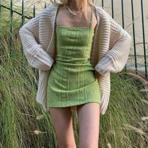 Chic Knitted Lime Dress for Y2K Summer Outfits & 90s Fashion Vibes