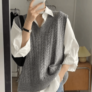 Chic Oversized Knitted Vest for Y2K Fashion & 90s Aesthetic Outfits